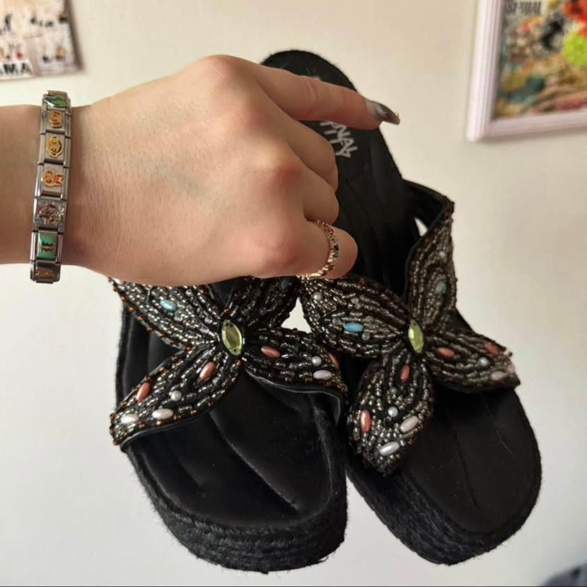 y2k butterfly wedge heels