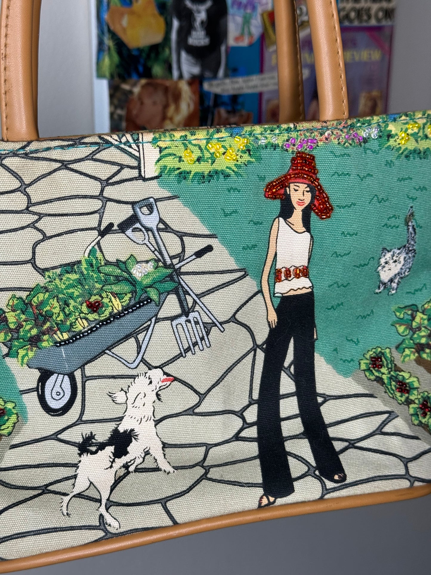 french girl + dog in a garden