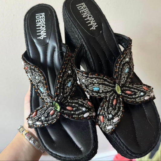 y2k butterfly wedge heels